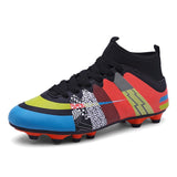 Cungel Men Football Boots Soccer Cleats Boots Long Spikes TF Spikes Ankle High Top Sneakers Soft Indoor Turf Futsal Soccer Shoes