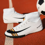 Football Turf Shoes Men Women Soccer Boots with Sock Breathable Soccer Shoes Tf Yellow White Sock Soccer Boots with Ankle